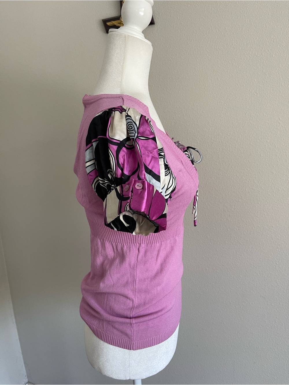 Peppe Peluso Lavender Pink Scoop-Neck Mixed Fabric Top - Picture 3 of 6
